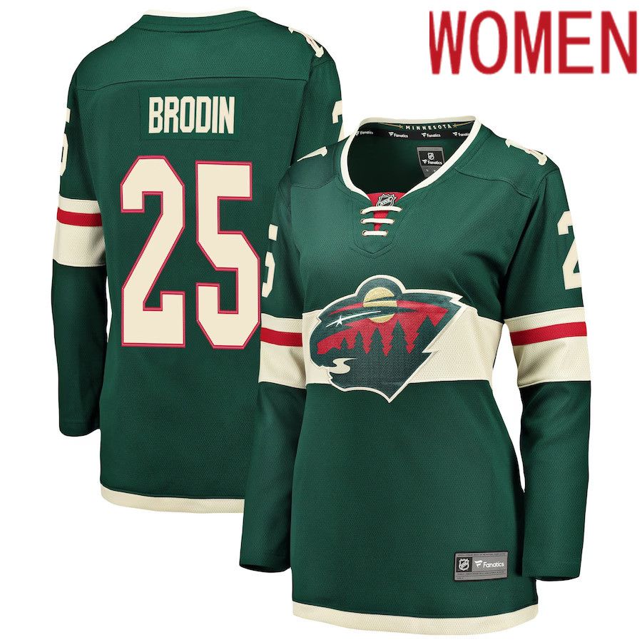 Women Minnesota Wild 25 Jonas Brodin Fanatics Branded Green Breakaway Player NHL Jersey